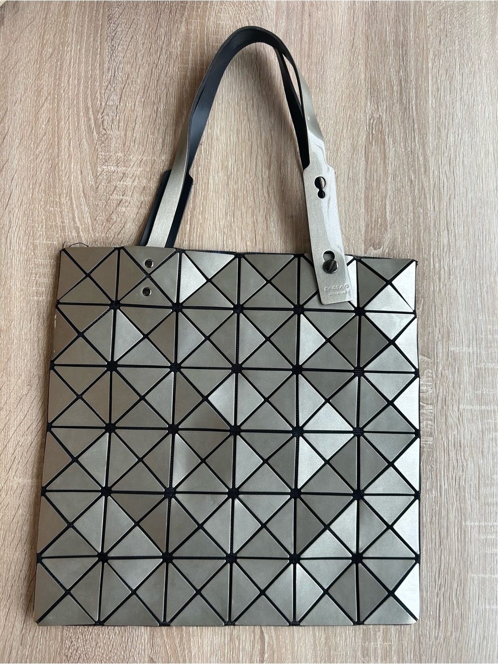 Bao Bao Issey Miyake Geometric Silver Tote Bag with Black Trim